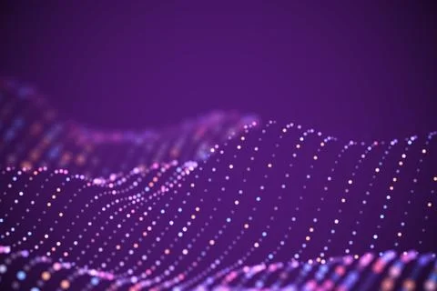 3D Sound waves with colored dots. Big data abstract visualization. Stock Illustration