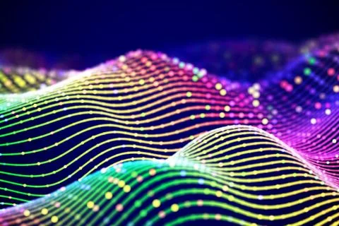 3D Sound waves with colored dots. Big data abstract visualization. イラスト素材