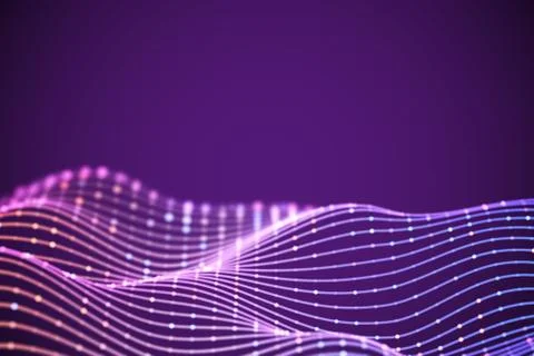 3D Sound waves with colored dots. Big data abstract visualization. Illustrazione stock