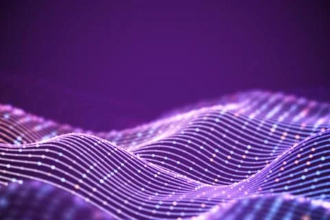 3D Sound waves with colored dots. Big data abstract visualization. Stock Illustration
