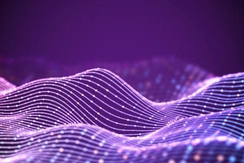 3D Sound waves with colored dots. Big data abstract visualization. Stock Illustration