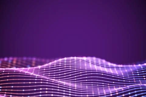 3D Sound waves with colored dots. Big data abstract visualization. Stock Illustration