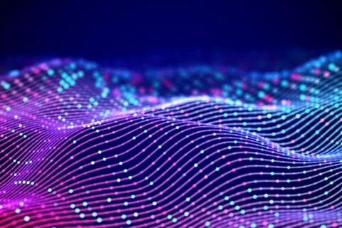 3D Sound waves with colored dots. Big data abstract visualization. イラスト素材