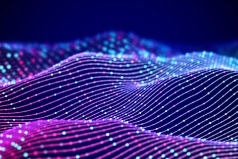 3D Sound waves with colored dots. Big data abstract visualization. イラスト素材