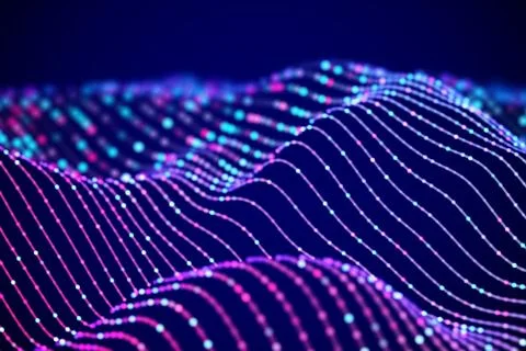 3D Sound waves with colored dots. Big data abstract visualization. Stock Illustration