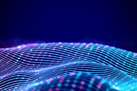 3D Sound waves with colored dots. Big data abstract visualization. イラスト素材