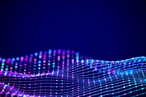 3D Sound waves with colored dots. Big data abstract visualization. 스톡 일러스트