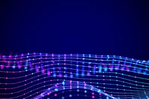 3D Sound waves with colored dots. Big data abstract visualization. Stock Illustration