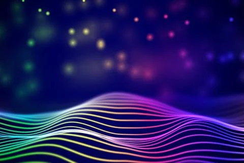 3D Sound waves with floating particles. Data abstract visualization. Stock Illustration