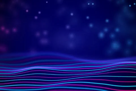 3D Sound waves with floating particles. Data abstract visualization. Illustrazione stock