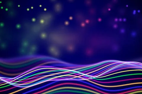 3D Sound waves with floating particles. Data abstract visualization. Illustrazione stock