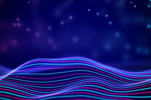 3D Sound waves with floating particles. Data abstract visualization. 스톡 일러스트
