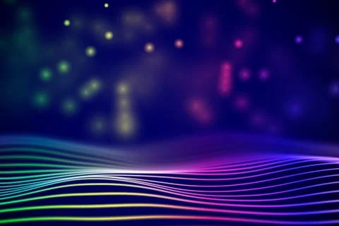 3D Sound waves with floating particles. Data abstract visualization. Stock Illustration