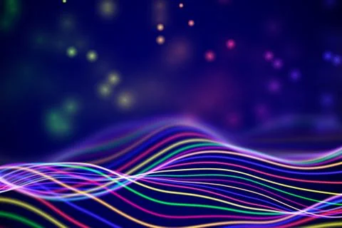 3D Sound waves with floating particles. Data abstract visualization. Stock Illustration