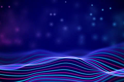 3D Sound waves with floating particles. Data abstract visualization. イラスト素材