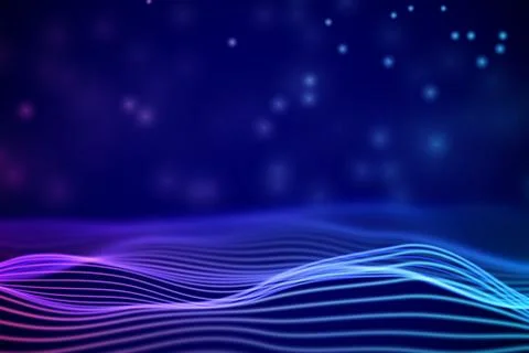 3D Sound waves with floating particles. Data abstract visualization. Stock Illustration