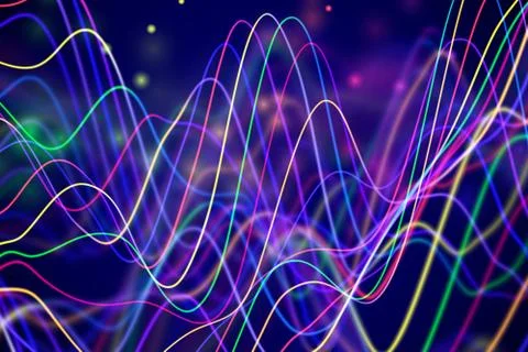 3D Sound waves with floating particles. Data abstract visualization. イラスト素材