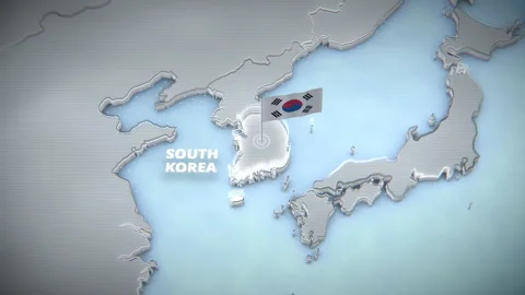 3D South Korea Map Animation With Flag Pin And Glowing Borders Vidéo 336568495