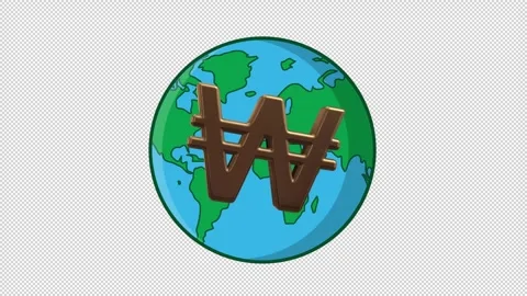 3D South Korean Won Globe Symbol Animation Stock Footage 341748507
