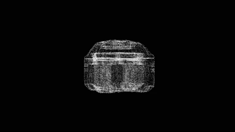 3D space case rotates on black bg. Object dissolved white flickering particles Stock Footage 235945288