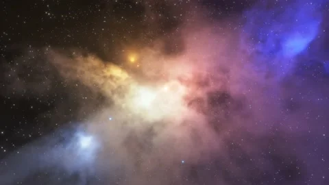 3d Space flight around nebula in space against bright stars. Видео 169222571