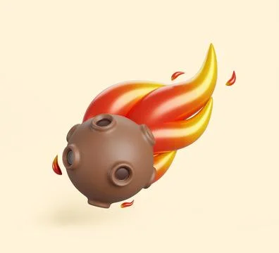 3d space meteor, comet or asteroid with fire trail. Meteorite fireball or star Stock Illustration