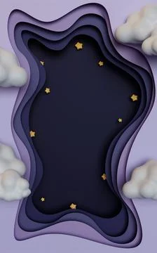 3d space paper cut. Creative space design with star and clouds on purple Stock Illustration