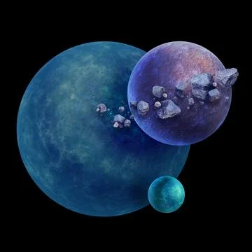 3D space planet concept, alien sci-fi realistic satellite asteroid illustration Stock Illustration