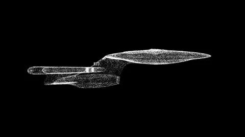 3D spaceship on black bg. Object dissolved white flickering particles. Busi.. Stockillustratie