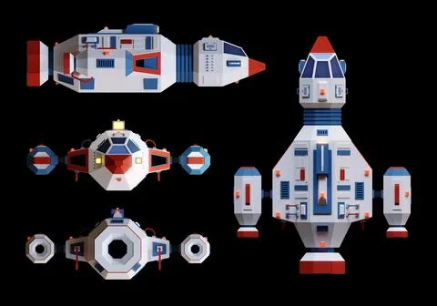 3d Spaceship - views from all sides Illustrazione stock