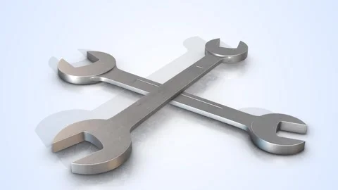 3D Spanner on a Reflective Floor. Wrench 3D Animation. Hardware Tools. 4K Stock Footage 285923616