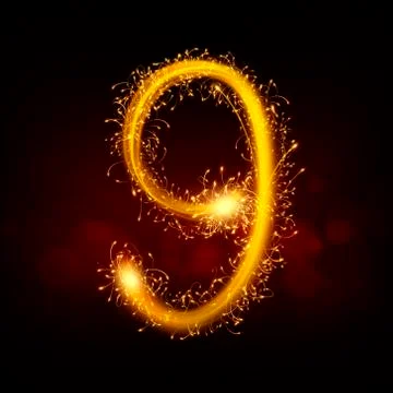 3d sparkler firework number 9 Illustrazione stock