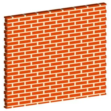 3D, Spatial Brick wall, brickwork with regular pattern isolated on white. Edi イラスト素材