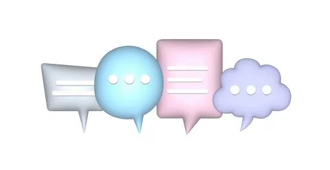 3d speak bubbles set. Chatting box, message box. 3D Web Vector. Stock Illustration