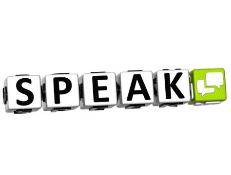 3d speak button click here block text Stock Illustration