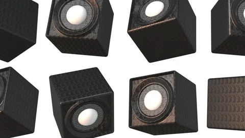 3D Speakers Falling on a White Background. Loudspeaker 3D Icon. Sound System. 4K Video stock 281708873