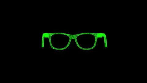 3D spectacles sunglasses on black bg. Object dissolved green flickering par.. Stockillustratie