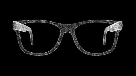 3D spectacles sunglasses on black bg. Object dissolved white flickering par.. Illustrazione stock