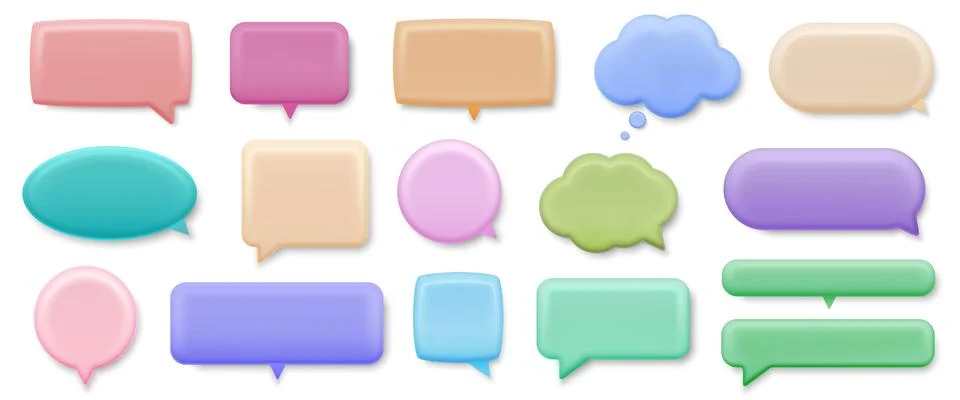 3D speech bubble In bed colors. Realistic icon set communication dialogue icons Stock Illustration