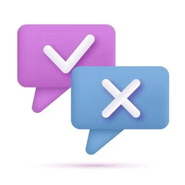 3d speech bubble with chech and cross symbols. Vector Stock Illustration
