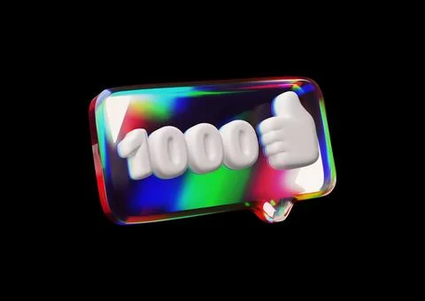 3D speech bubble with glass design and gradient with number 1000 and a thumbs-up Illustrazione stock