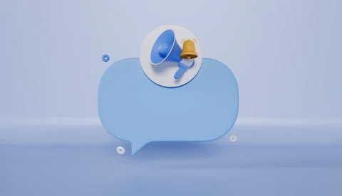 3D Speech bubble message with Megaphone and bell notification with empty Stock Illustration