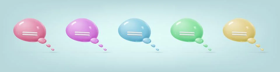 3d speech bubble. Realistic plastic icon speech boxes different color. Chatti Illustrazione stock
