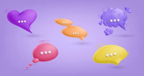 3d speech bubble. Realistic set of cartoon comic matte bubblebox. Chatting bo Stock Illustration
