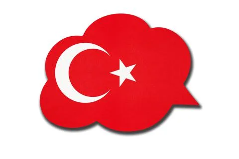 3d speech bubble with Turkey national flag. Speak and learn turkish language. Stock Illustration