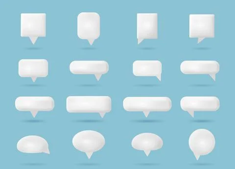 3d speech bubbles for chat messages. Conversation talk elements, white comments Stock Illustration
