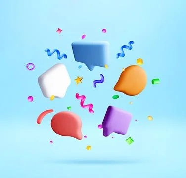 3d speech bubbles with decorative confetti Illustrazione stock