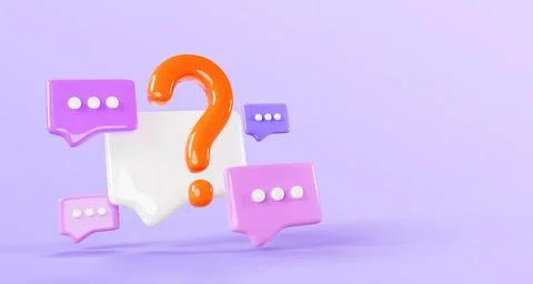3d speech bubbles with faq sign render purple background. Question answer Stock Illustration