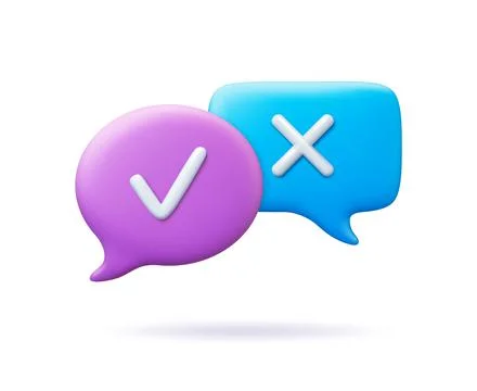 3d speech bubbles with marks, business checking. Cancelled and confirmation Ilustração Stock