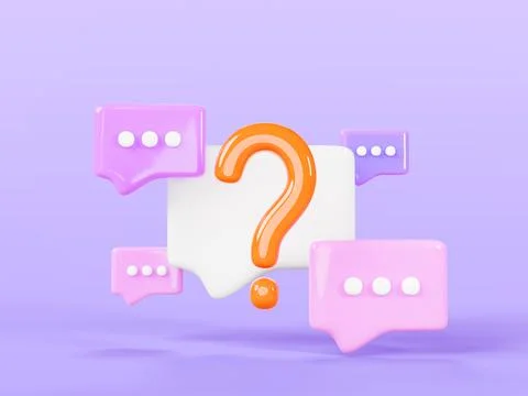 3d speech bubbles with question mark render. Chat message icons, signs of faq Stock-Illustration